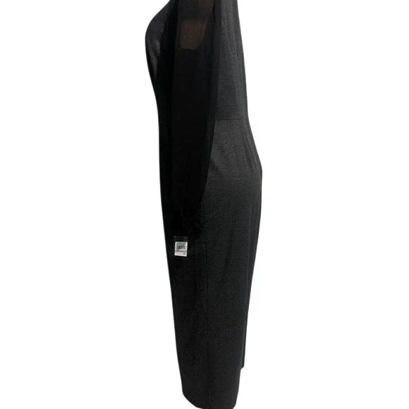 Tommy Hilfiger Women's Dark Gray Wide Leg Jumpsuit Sheer Sleeve Tie Neck Size 12 - Picture 3 of 6